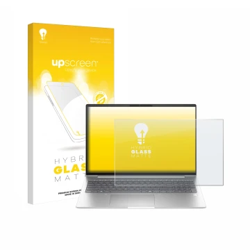 Face avant d’un emballage produit avec le logo de la marque upscreen. À côté, l’appareil HP EliteBook 6 G1ah 16