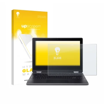 Face avant d’un emballage produit avec le logo de la marque upscreen. À côté, l’appareil Acer Chromebook Spin 511 R757TN est r