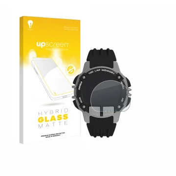 Face avant d’un emballage produit avec le logo de la marque upscreen. À côté, l’appareil Timex Ironman TW5M63200 est représent