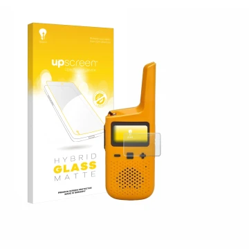 Face avant d’un emballage produit avec le logo de la marque upscreen. À côté, l’appareil Motorola Talkabout T72 est représenté