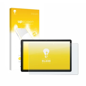 Face avant d’un emballage produit avec le logo de la marque upscreen. À côté, l’appareil Sunmi CPad 14