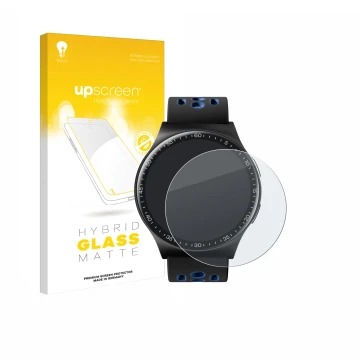 Face avant d’un emballage produit avec le logo de la marque upscreen. À côté, l’appareil Reebok Pulse Smartwatch est représent