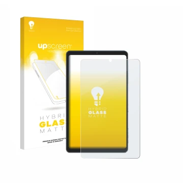 Face avant d’un emballage produit avec le logo de la marque upscreen. À côté, l’appareil Chuwi AuPad Mini est représenté avec 