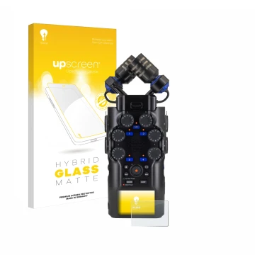 Face avant d’un emballage produit avec le logo de la marque upscreen. À côté, l’appareil Zoom H6 studio est représenté avec la