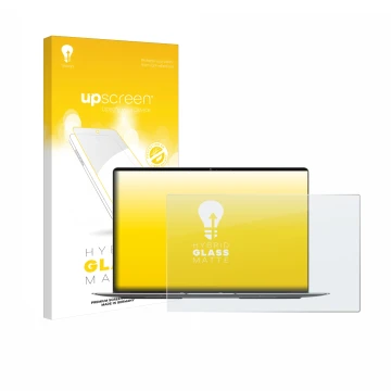 Face avant d’un emballage produit avec le logo de la marque upscreen. À côté, l’appareil Geekom GeekBook X14 Pro est représent