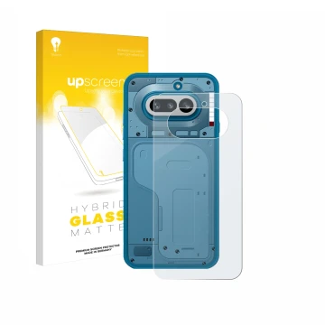 Face avant d’un emballage produit avec le logo de la marque upscreen. À côté, l’appareil Nothing Phone (4a) (Arrière) est repr