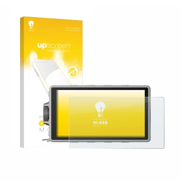 Face avant d’un emballage produit avec le logo de la marque upscreen. À côté, l’appareil DJI Ronin 4D est représenté avec la p