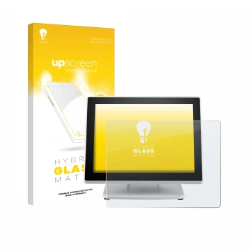 Face avant d’un emballage produit avec le logo de la marque upscreen. À côté, l’appareil Posiflex PS-3615-G2 est représenté av