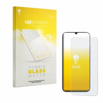 Face avant d’un emballage produit avec le logo de la marque upscreen. À côté, l’appareil realme C100i est représenté avec la p