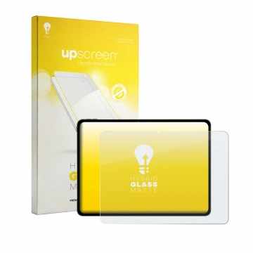 Face avant d’un emballage produit avec le logo de la marque upscreen. À côté, l’appareil OnePlus Pad 4 est représenté avec la 