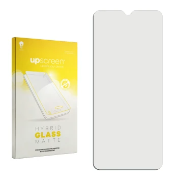 Face avant d’un emballage produit avec le logo de la marque upscreen. À côté se trouve la protection d’écran correspondante.