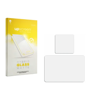 Face avant d’un emballage produit avec le logo de la marque upscreen. À côté se trouve la protection d’écran correspondante.