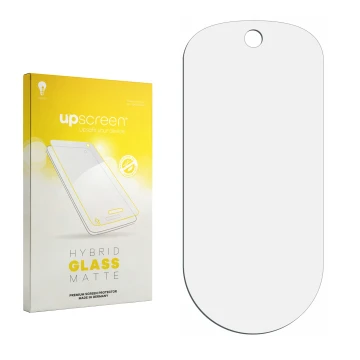 Face avant d’un emballage produit avec le logo de la marque upscreen. À côté se trouve la protection d’écran correspondante.