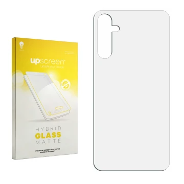 Face avant d’un emballage produit avec le logo de la marque upscreen. À côté se trouve la protection d’écran correspondante.