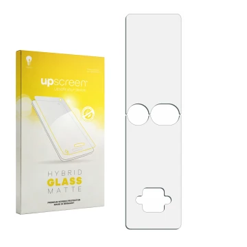 Face avant d’un emballage produit avec le logo de la marque upscreen. À côté se trouve la protection d’écran correspondante.