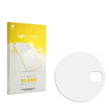 Face avant d’un emballage produit avec le logo de la marque upscreen. À côté se trouve la protection d’écran correspondante.