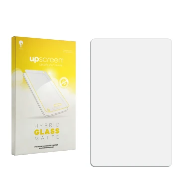 Face avant d’un emballage produit avec le logo de la marque upscreen. À côté se trouve la protection d’écran correspondante.