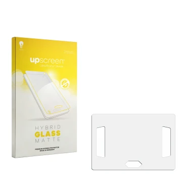 Face avant d’un emballage produit avec le logo de la marque upscreen. À côté se trouve la protection d’écran correspondante.