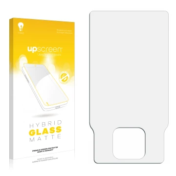 Face avant d’un emballage produit avec le logo de la marque upscreen. À côté se trouve la protection d’écran correspondante.