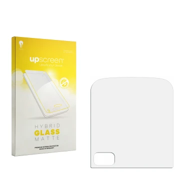 Face avant d’un emballage produit avec le logo de la marque upscreen. À côté se trouve la protection d’écran correspondante.