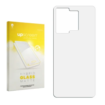 Face avant d’un emballage produit avec le logo de la marque upscreen. À côté se trouve la protection d’écran correspondante.