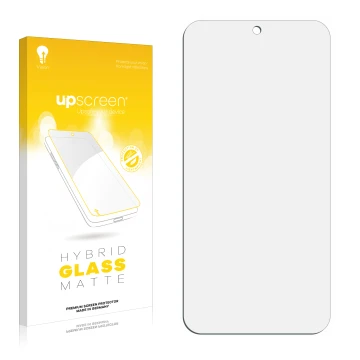 Face avant d’un emballage produit avec le logo de la marque upscreen. À côté se trouve la protection d’écran correspondante.