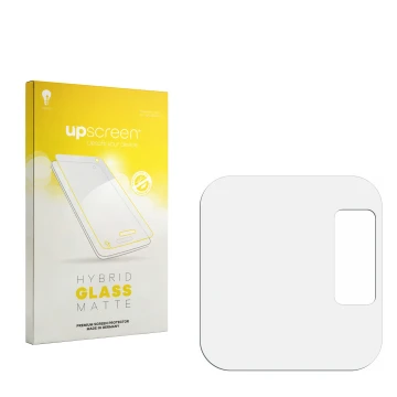 Face avant d’un emballage produit avec le logo de la marque upscreen. À côté se trouve la protection d’écran correspondante.