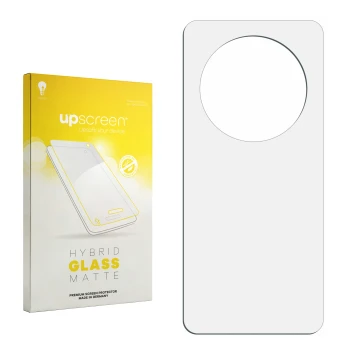 Face avant d’un emballage produit avec le logo de la marque upscreen. À côté se trouve la protection d’écran correspondante.