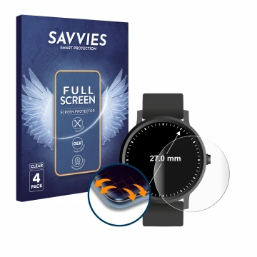 Face avant d’un emballage produit avec le logo de la marque Savvies. À côté, l’appareil Montres (Circulaire, ø: 27 mm) est rep