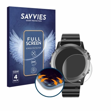 Face avant d’un emballage produit avec le logo de la marque Savvies. À côté, l’appareil Garmin Fenix 3 est représenté avec la 