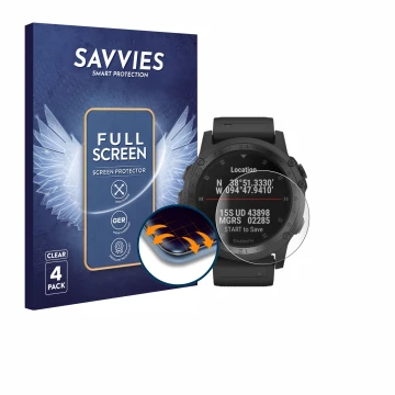 Face avant d’un emballage produit avec le logo de la marque Savvies. À côté, l’appareil Garmin Tactix Charlie est représenté a
