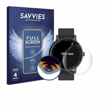 Face avant d’un emballage produit avec le logo de la marque Savvies. À côté, l’appareil Montres (Circulaire, ø: 37.5 mm) est r
