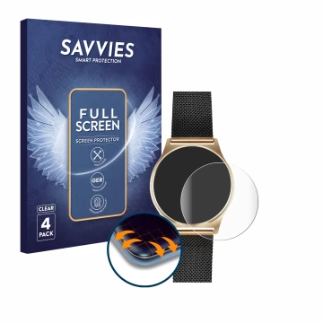 Face avant d’un emballage produit avec le logo de la marque Savvies. À côté, l’appareil Xlyne X-Watch Joli XW Pro est représen