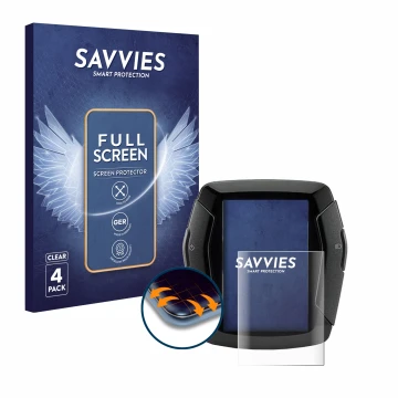 Face avant d’un emballage produit avec le logo de la marque Savvies. À côté, l’appareil Yamaha LCD-C Display 2019 (E-Bike Disp