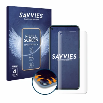 Face avant d’un emballage produit avec le logo de la marque Savvies. À côté, l’appareil Honor 20 Pro est représenté avec la pr