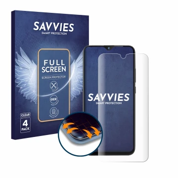 Face avant d’un emballage produit avec le logo de la marque Savvies. À côté, l’appareil Gigaset GS290 est représenté avec la p