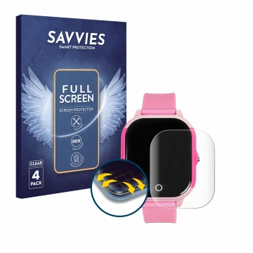 Face avant d’un emballage produit avec le logo de la marque Savvies. À côté, l’appareil SaveFamily Junior est représenté avec 
