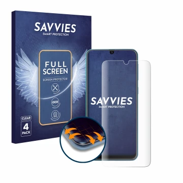 Face avant d’un emballage produit avec le logo de la marque Savvies. À côté, l’appareil Samsung Galaxy M31 est représenté avec