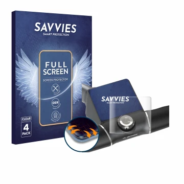 Face avant d’un emballage produit avec le logo de la marque Savvies. À côté, l’appareil Motocaddy M5 GPS Electric Trolley est 