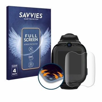 Face avant d’un emballage produit avec le logo de la marque Savvies. À côté, l’appareil Xplora Go 2 est représenté avec la pro