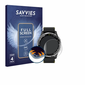 Face avant d’un emballage produit avec le logo de la marque Savvies. À côté, l’appareil Garmin D2 Air est représenté avec la p
