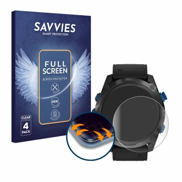Face avant d’un emballage produit avec le logo de la marque Savvies. À côté, l’appareil Garmin Descent Mk2i est représenté ave