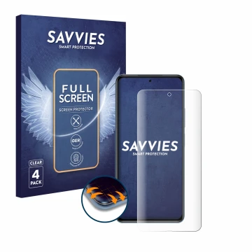 Face avant d’un emballage produit avec le logo de la marque Savvies. À côté, l’appareil Xiaomi Poco F3 est représenté avec la 