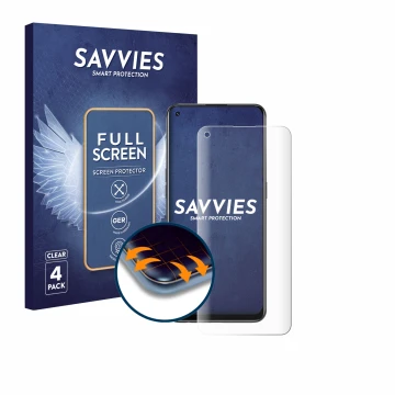 Face avant d’un emballage produit avec le logo de la marque Savvies. À côté, l’appareil Oppo A94 5G est représenté avec la pro