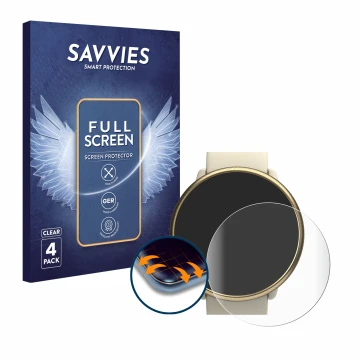 Face avant d’un emballage produit avec le logo de la marque Savvies. À côté, l’appareil Polar Ignite 2 est représenté avec la 