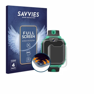 Face avant d’un emballage produit avec le logo de la marque Savvies. À côté, l’appareil Imoo Watch Phone Z1 est représenté ave