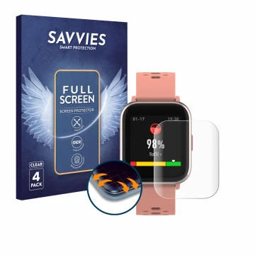 Face avant d’un emballage produit avec le logo de la marque Savvies. À côté, l’appareil Denver SW-164 est représenté avec la p