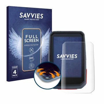 Face avant d’un emballage produit avec le logo de la marque Savvies. À côté, l’appareil Sigma ROX 4.0 est représenté avec la p