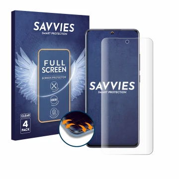 Face avant d’un emballage produit avec le logo de la marque Savvies. À côté, l’appareil Xiaomi 12X est représenté avec la prot