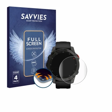Face avant d’un emballage produit avec le logo de la marque Savvies. À côté, l’appareil Garmin epix (Gen. 2) est représenté av